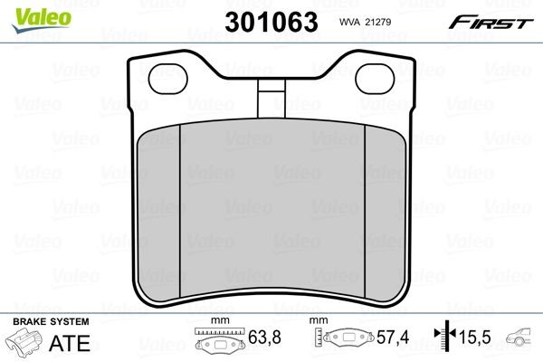 301063 Set of brake pads 301063 VALEO FIRST, Rear Axle, excl. wear warning contact, without anti-squeak plate