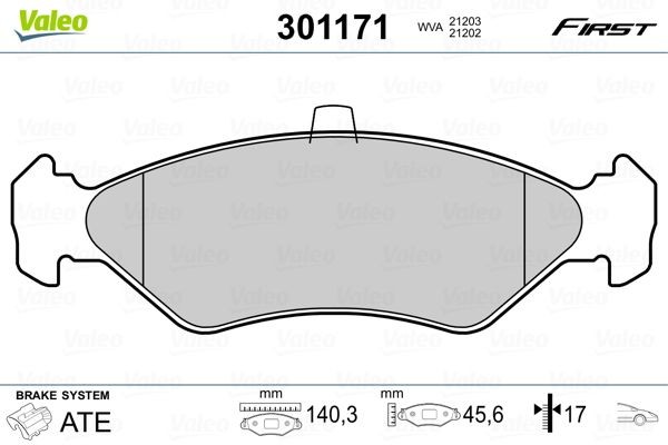 Original VALEO Brake pad kit 301171 for FORD FIESTA