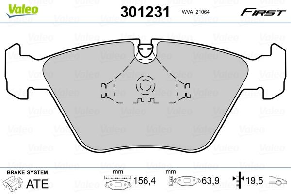 VALEO 301231 Brake pad set FIRST, Front Axle, excl. wear warning contact, without anti-squeak plate