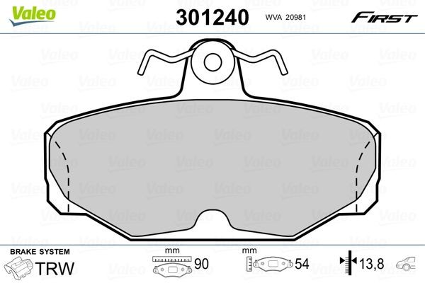 VALEO 301240 Brake pad set FIRST, Rear Axle, excl. wear warning contact, without anti-squeak plate