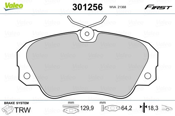 VALEO 301256 Brake pad set FIRST, Front Axle, excl. wear warning contact, without anti-squeak plate