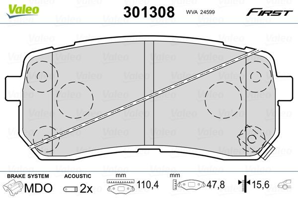 VALEO 301308 Brake pad set FIRST, Rear Axle, incl. wear warning contact, with anti-squeak plate