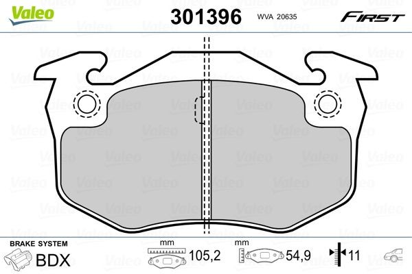 301396 Set of brake pads 301396 VALEO FIRST, Rear Axle, excl. wear warning contact, without anti-squeak plate
