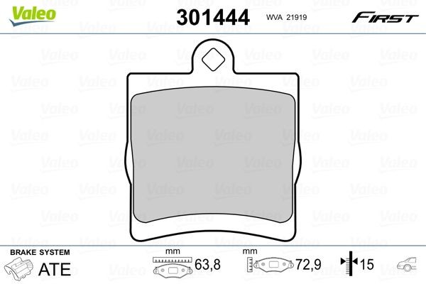 VALEO 301444 Disc pads FIRST, Rear Axle, excl. wear warning contact, with anti-squeak plate