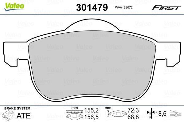 VALEO 301479 Brake pad set FIRST, Front Axle, excl. wear warning contact, with anti-squeak plate
