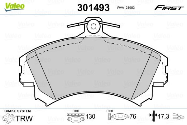 301493 VALEO Brake pad set SMART FIRST, Front Axle, excl. wear warning contact, without anti-squeak plate