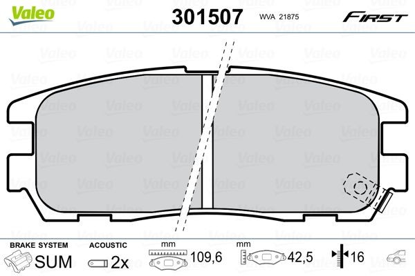 VALEO 301507 Brake pad set FIRST, Rear Axle, incl. wear warning contact, without anti-squeak plate