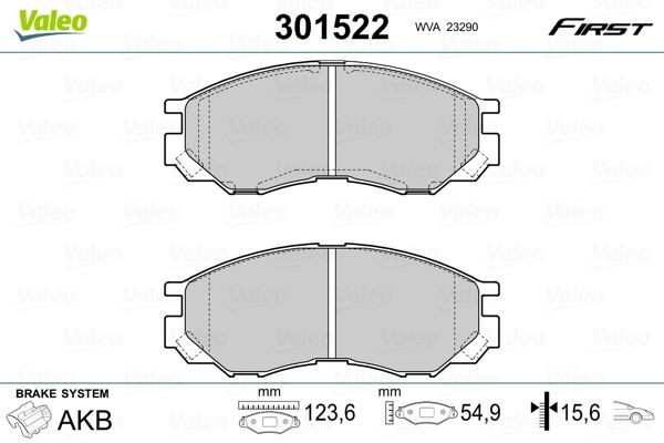 VALEO 301522 Brake pad set FIRST, Front Axle, excl. wear warning contact, without anti-squeak plate