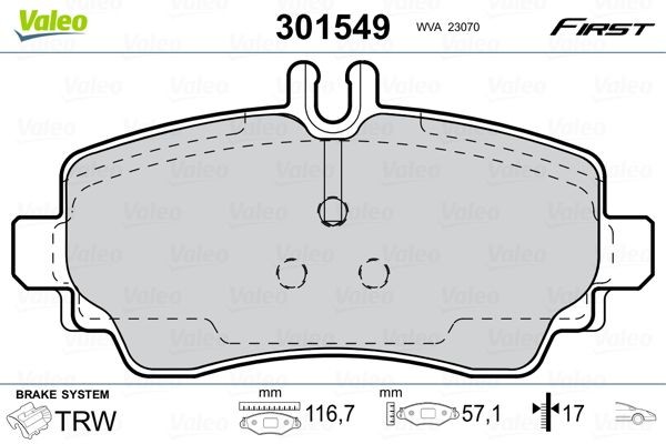 VALEO 301549 Brake pad set FIRST, Front Axle, excl. wear warning contact, without anti-squeak plate