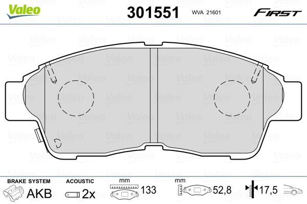 VALEO 301551 Brake pad set FIRST, Front Axle, incl. wear warning contact, without anti-squeak plate