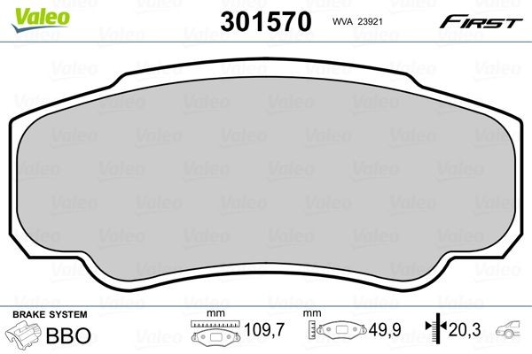 VALEO 301570 Brake pad set FIRST, Rear Axle, excl. wear warning contact, without anti-squeak plate