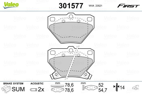 VALEO 301577 Brake pad set FIRST, Rear Axle, incl. wear warning contact, without anti-squeak plate