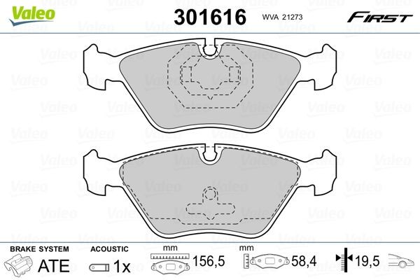 VALEO 301616 Brake pad set FIRST, Front Axle, incl. wear warning contact, without anti-squeak plate