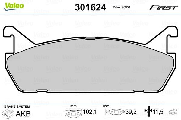 VALEO 301624 Brake pad set FIRST, Rear Axle, excl. wear warning contact, without anti-squeak plate