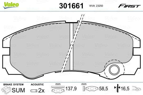 VALEO 301661 Brake pad set FIRST, Front Axle, incl. wear warning contact, without anti-squeak plate