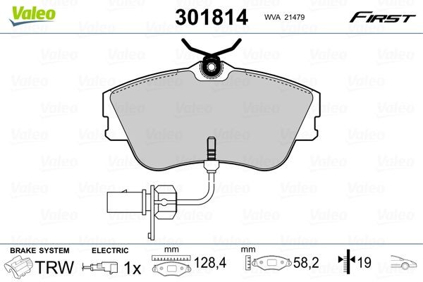 VALEO 301814 Brake pad set FIRST, Front Axle, incl. wear warning contact, without anti-squeak plate
