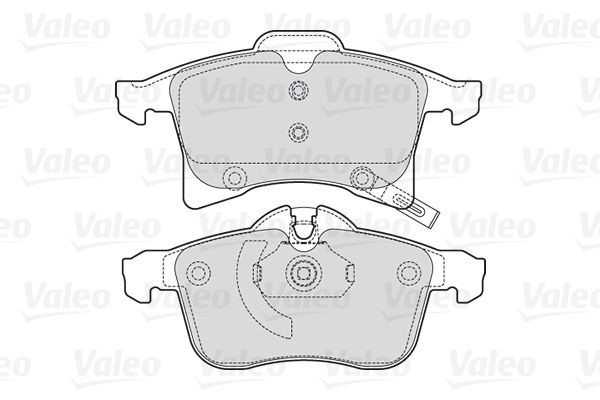 301860 Set of brake pads 301860 VALEO FIRST, Front Axle, incl. wear warning contact, with anti-squeak plate