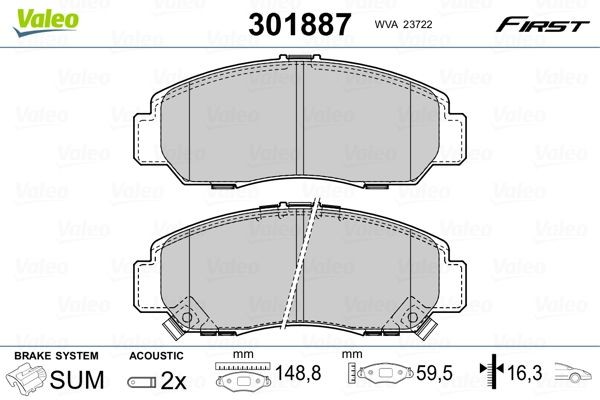 Honda FR-V Set of brake pads 7950184 VALEO 301887 online buy