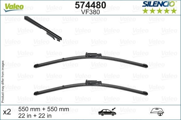 VF380 VALEO SILENCIO X.TRM 550 mm Front, Beam, with spoiler, for right-hand drive vehicles, Hook fixing Styling: with spoiler, Left-/right-hand drive vehicles: for right-hand drive vehicles Wiper blades 574480 buy