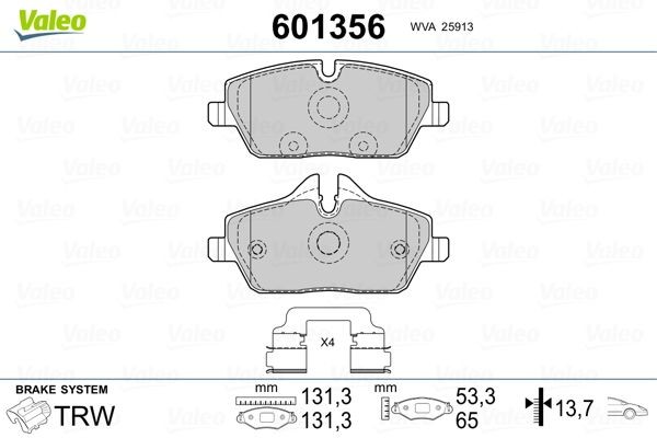VALEO 601356 Brake pad set Front Axle, with anti-squeak plate, with slide rails