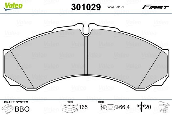 VALEO FIRST, Front Axle, without anti-squeak plate Height: 66,4mm, Width: 165mm, Thickness: 20mm Brake pads 301029 buy