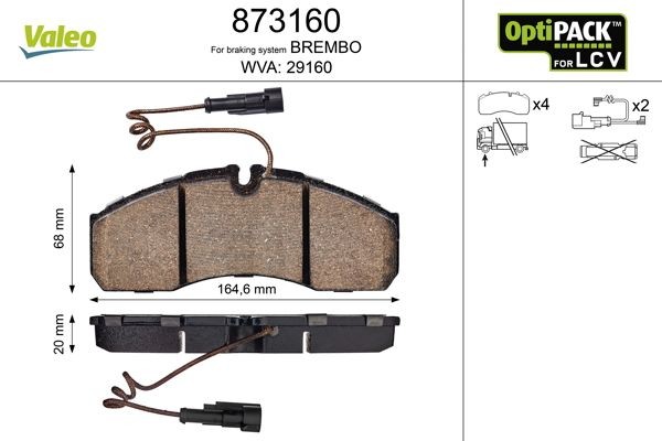 VALEO 873160 Brake pad set Front Axle, incl. wear warning contact, without bolts/screws, for difficult operating conditions