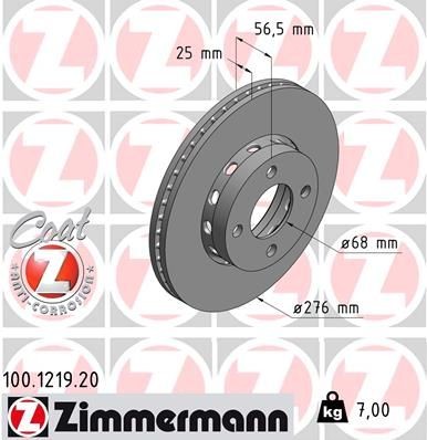 ZIMMERMANN COAT Z 100.1219.20 Brake disc 276x25mm, 4/4, 4x108, Externally Vented, Coated