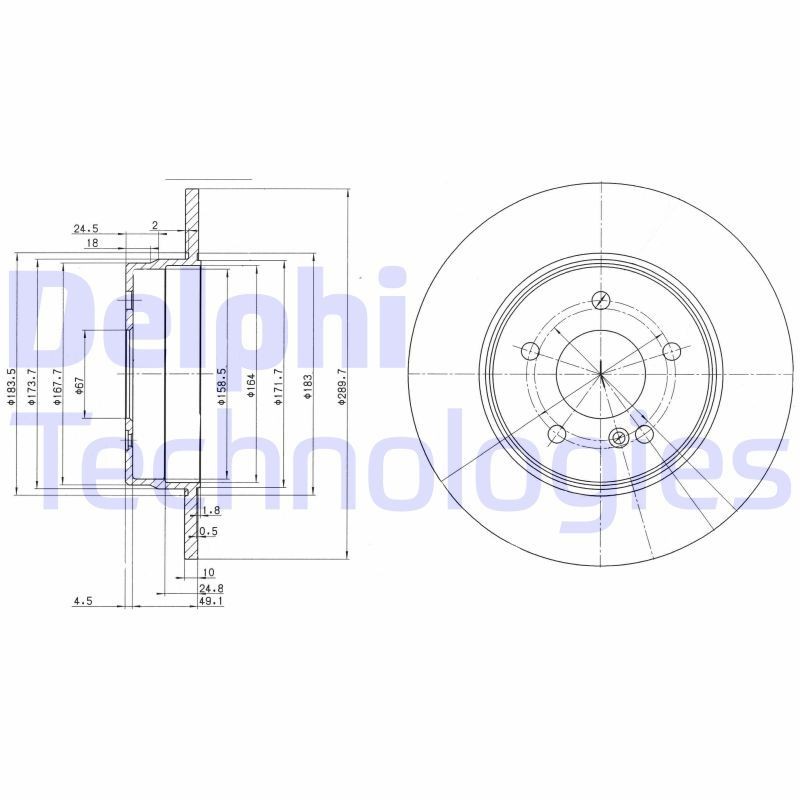 DELPHI BG3239C Brake disc 290x10mm, 5, solid, Coated, Untreated