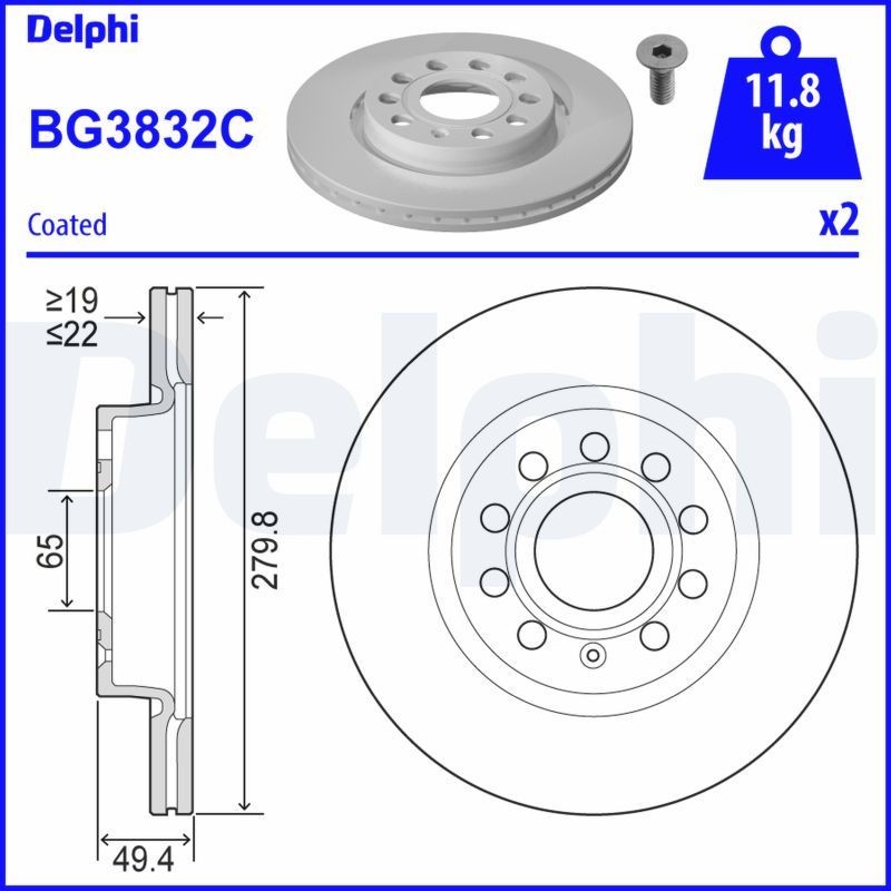 DELPHI Brake discs BG3832C buy online