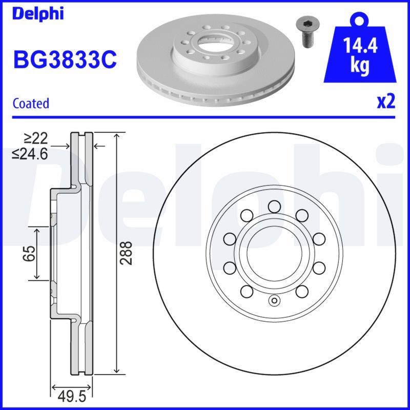 DELPHI BG3833C Brake disc 1J0.615.301S