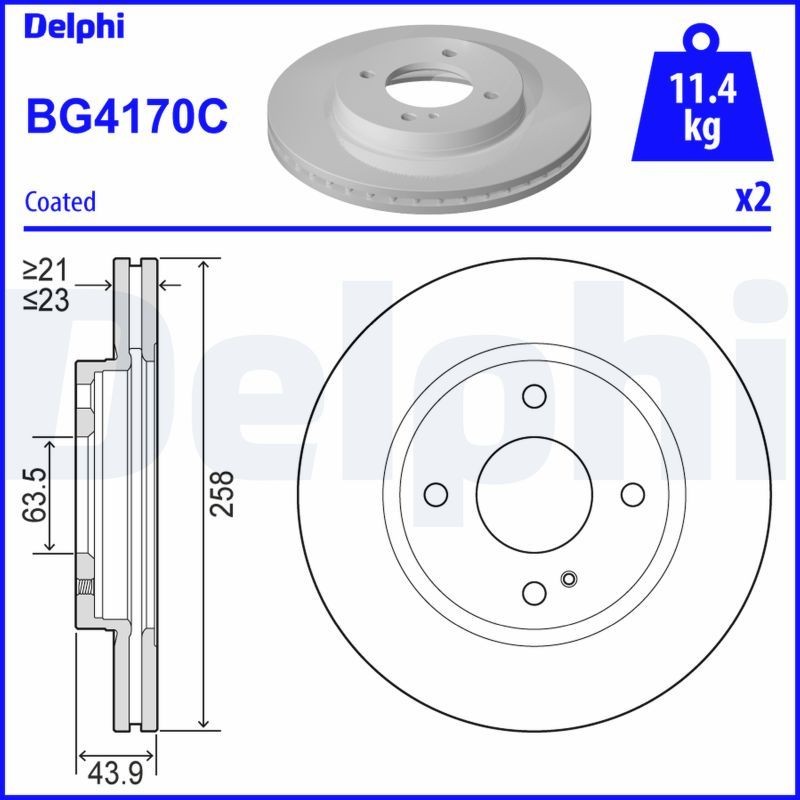 DELPHI BG4170C Brake disc 258x23mm, 4, Vented, Coated, Untreated