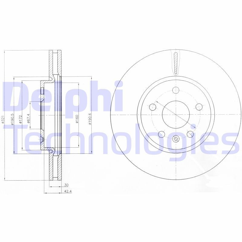DELPHI BG4189C Brake disc 321x30mm, 5, Vented, Coated, Untreated