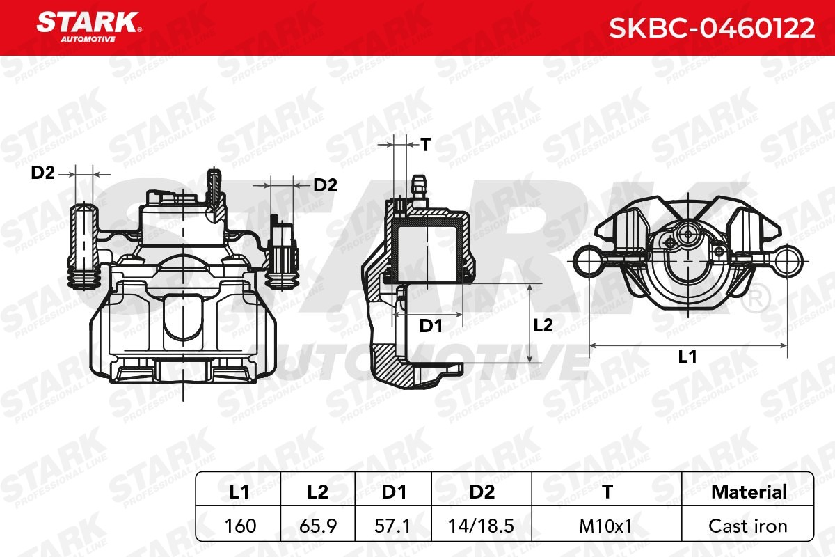 SKBC-0460122 Caliper SKBC-0460122 STARK Cast Iron, 160mm, Front Axle Right, without holder