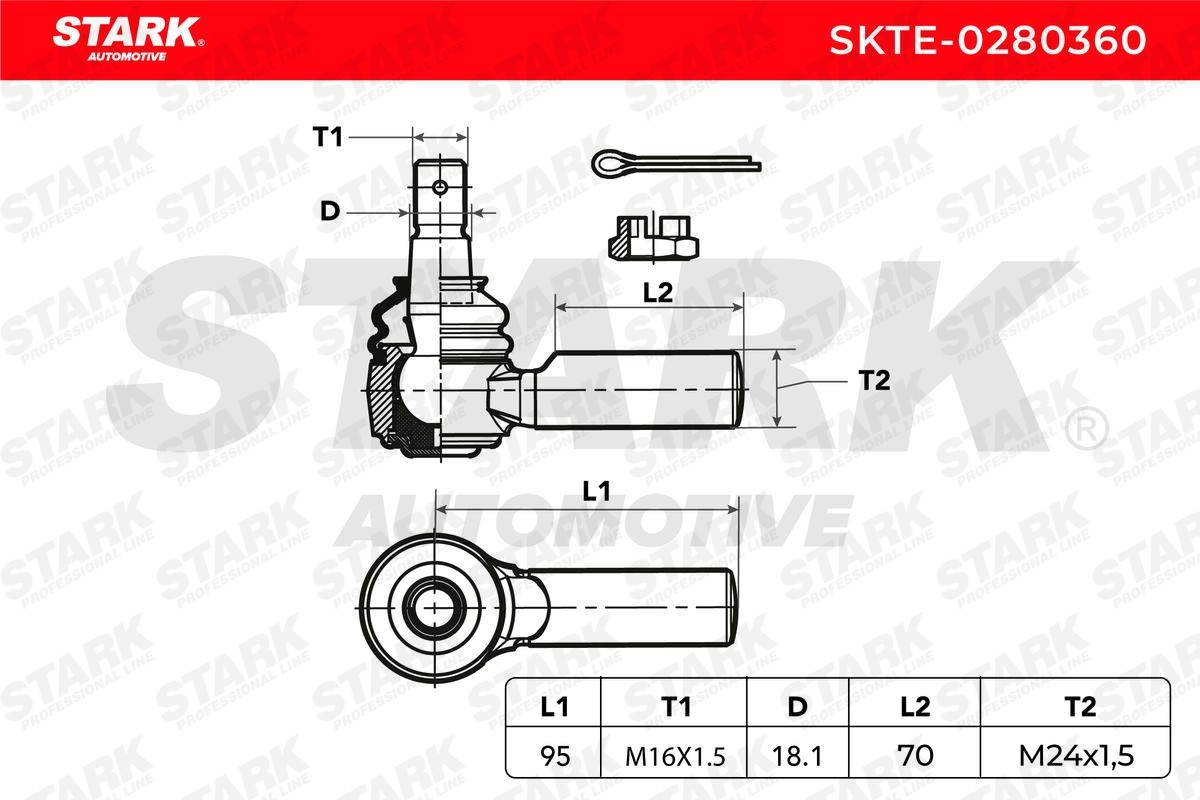 SKTE-0280360 Tie rod end SKTE-0280360 STARK Cone Size 18,1 mm, M16X1.5, Front Axle Left