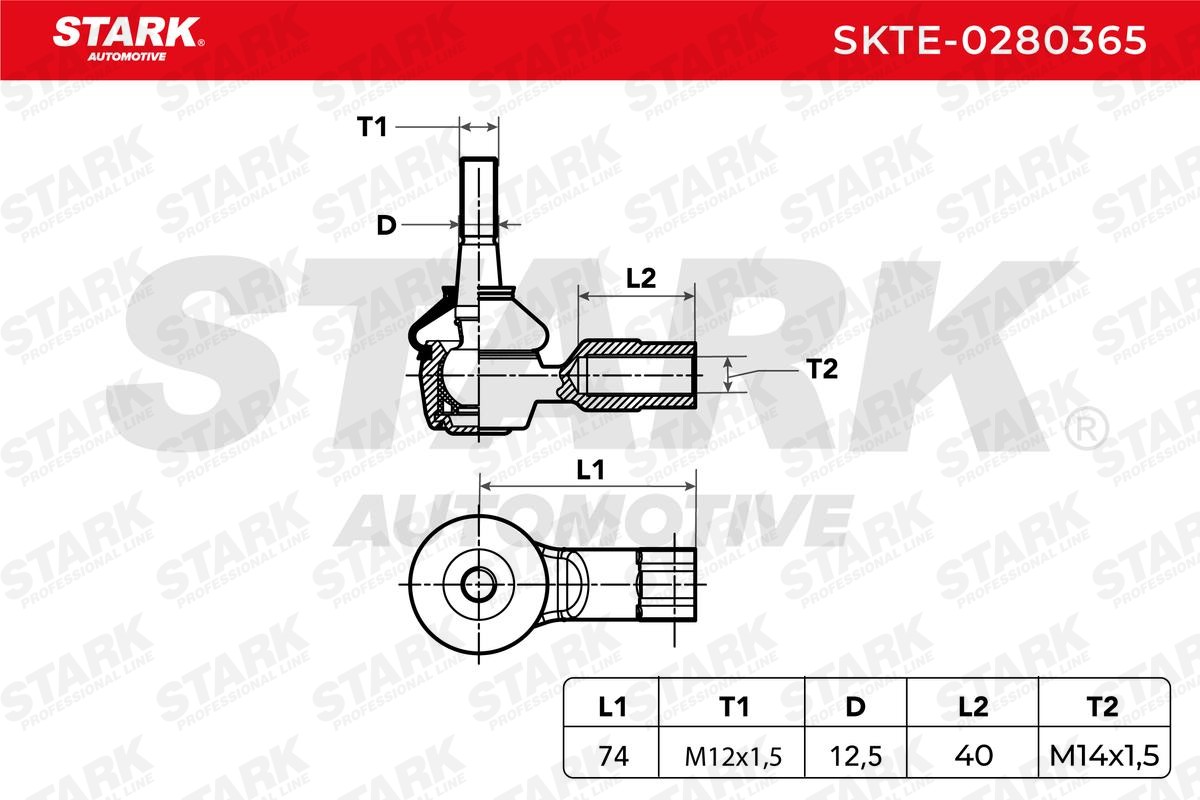 STARK SKTE-0280365 Track rod end Cone Size 12,3 mm, Front