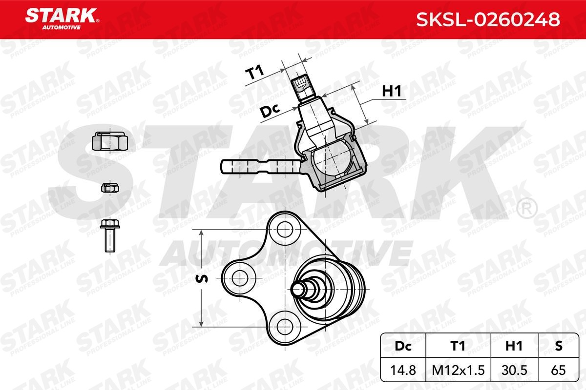SKSL-0260248 Suspension ball joint SKSL-0260248 STARK Front Axle, Left, 14,8mm
