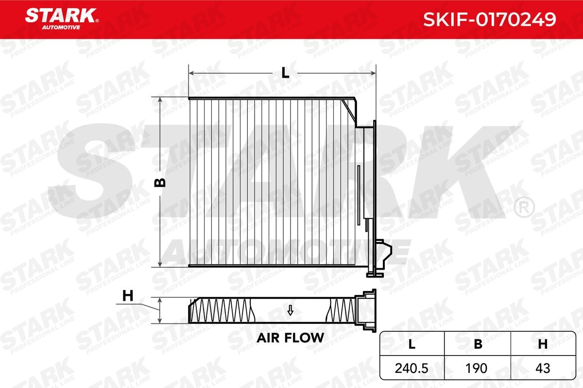 STARK Filter Insert, Particulate Filter x 190,0 mm x 43,0 mm Width: 190,0mm, Height: 43,0mm Cabin filter SKIF-0170249 buy