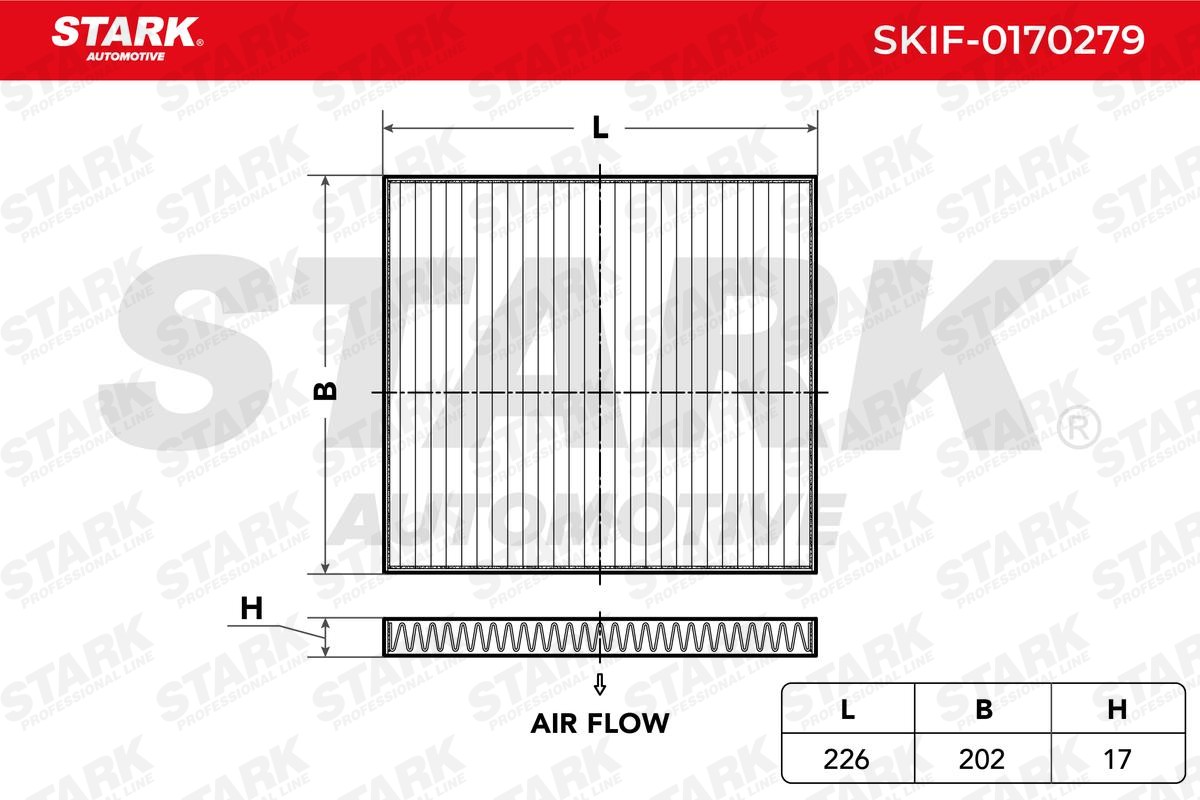 STARK SKIF-0170279 Pollen filter Activated Carbon Filter, 225 mm x 203 mm x 17 mm