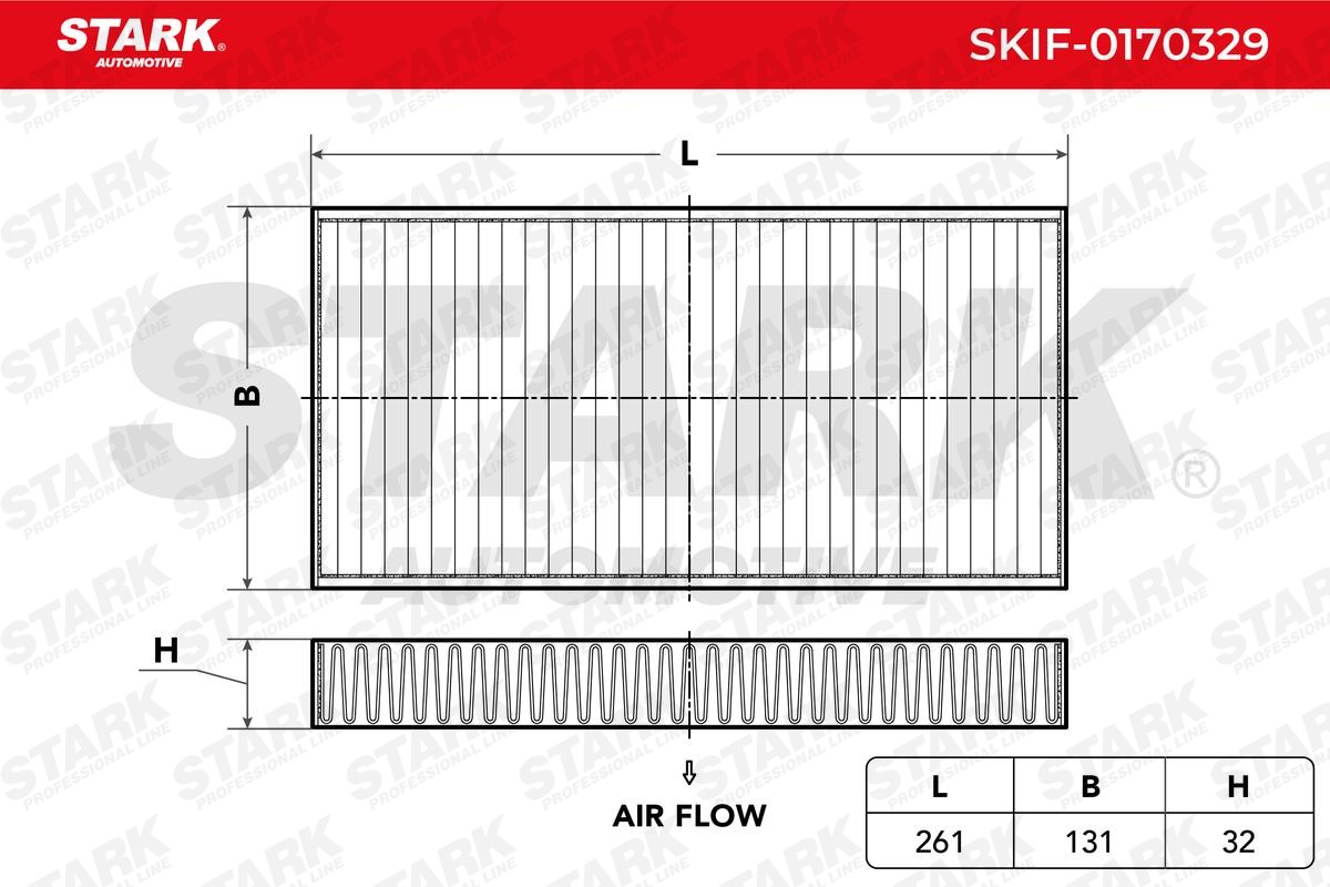 STARK SKIF-0170329 Pollen filter Activated Carbon Filter, 261 mm x 131 mm x 32 mm