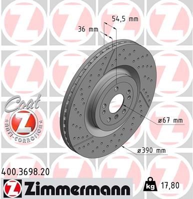 ZIMMERMANN COAT Z 400.3698.20 Brake disc 390x36mm, 8/5, 5x112, internally vented, slotted/perforated, Coated, High-carbon