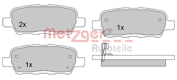 1170079 METZGER Brake pad set NISSAN Rear Axle, with acoustic wear warning, with anti-squeak plate