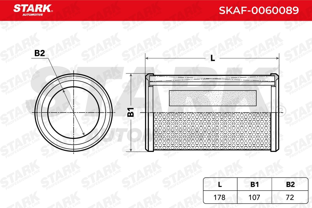 STARK SKAF-0060089 Engine filter 180mm, 107mm, Cylindrical, Filter Insert, Air Recirculation Filter