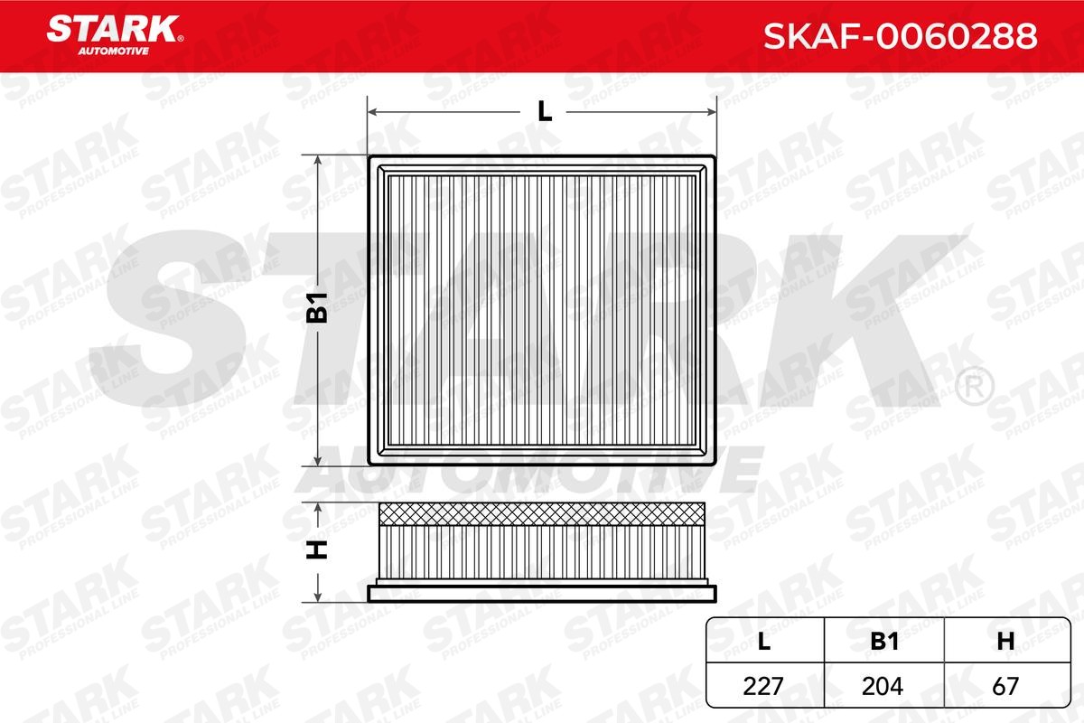 STARK SKAF-0060288 Air filter 70mm, 203mm, 230mm, rectangular, Filter Insert, Air Recirculation Filter, with pre-filter