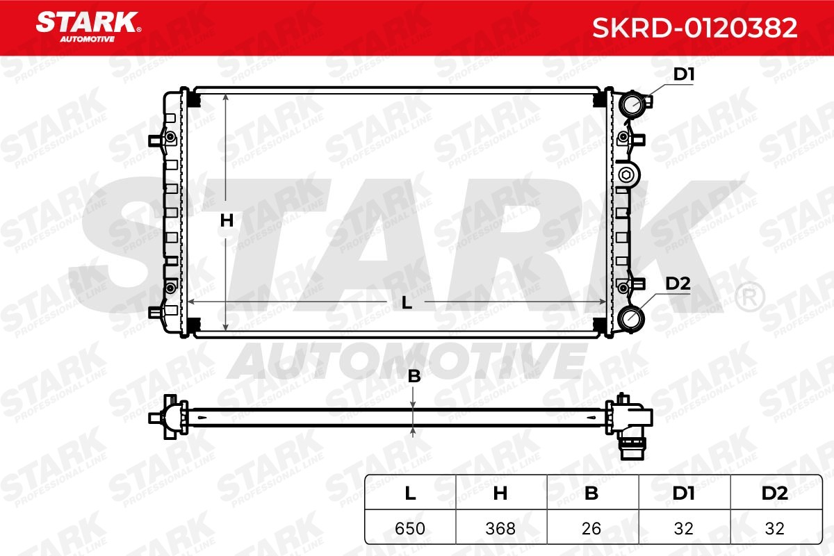 SKRD-0120382 Radiator SKRD-0120382 STARK Aluminium, Plastic, for vehicles with/without air conditioning, Manual-/optional automatic transmission