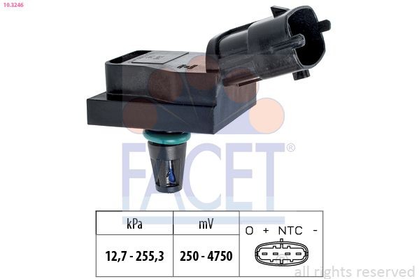 FACET 10.3246 Air Pressure Sensor, height adaptation Pressure from 13 kPa, Pressure to 255 kPa, Made in Italy - OE Equivalent