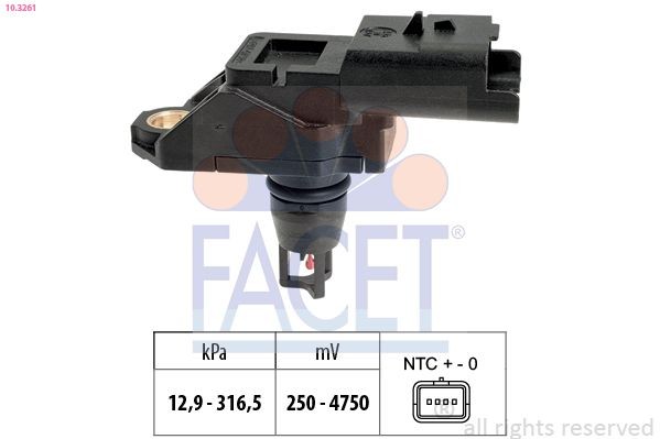 FACET 10.3261 Air Pressure Sensor, height adaptation Pressure from 13 kPa, Pressure to 317 kPa, Made in Italy - OE Equivalent