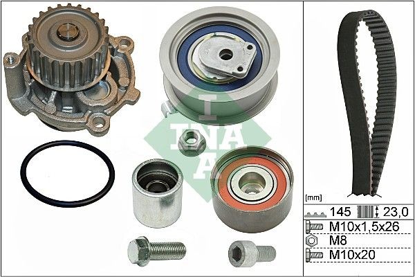 INA 530 0374 30 Water pump and timing belt kit with water pump, Width 1: 23 mm