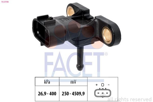 FACET 10.3198 Air Pressure Sensor, height adaptation Pressure from 27 kPa, Pressure to 400 kPa, Made in Italy - OE Equivalent