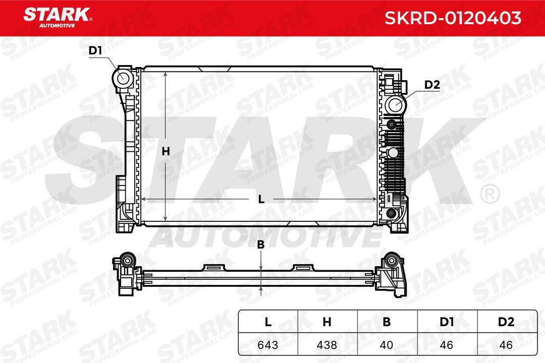 SKRD-0120403 Radiator SKRD-0120403 STARK Aluminium, 643 x 438 x 40 mm, without frame, Brazed cooling fins