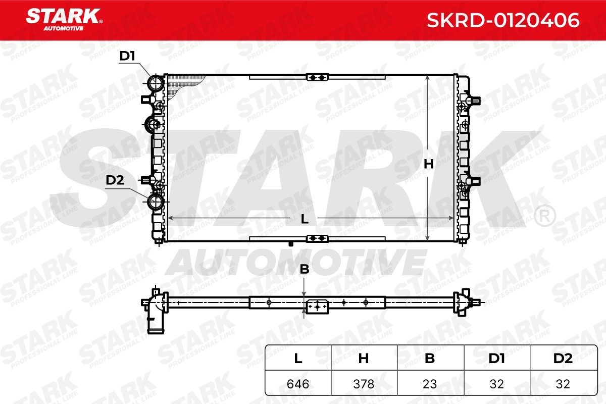 SKRD-0120406 Radiator SKRD-0120406 STARK Aluminium, Plastic, 646 x 378 x 23 mm, Mechanically jointed cooling fins